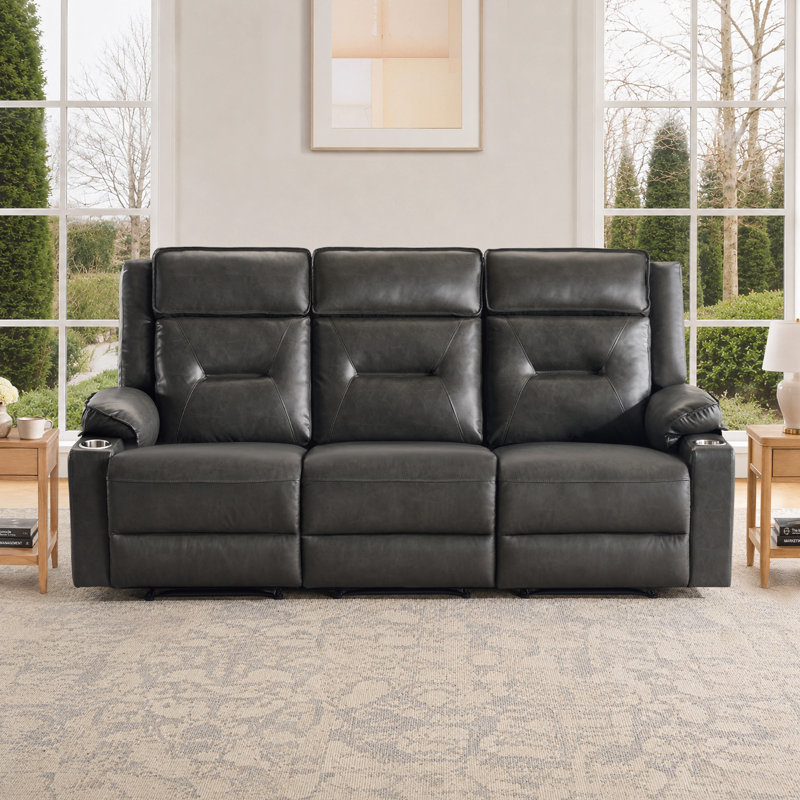 Ensemble de fauteuils inclinables manuels 2 pièces modernes avec porte-gobelets en acier inoxydable, fauteuil coulissant en cuir végétalien Gravity, noir