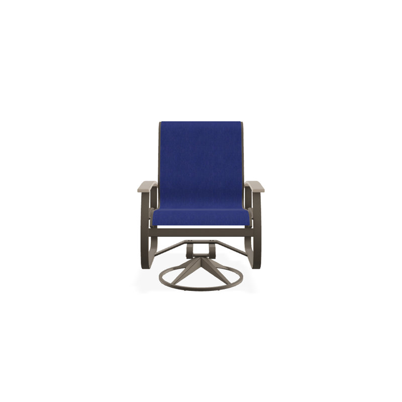 Belle Isle Outdoor Dining Armchair, Desert P60, Textured Graphite, Atlantis Royal Blue Sunbrella®