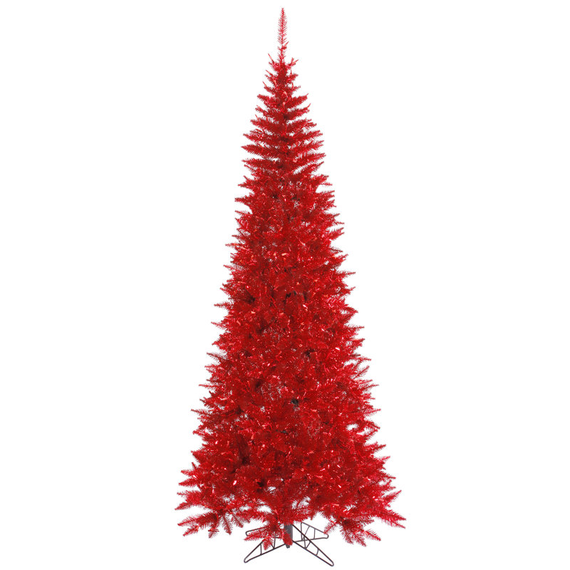 Red Tinsel Artificial Christmas Tree with LED Lights, 9' H, Pre-Lit