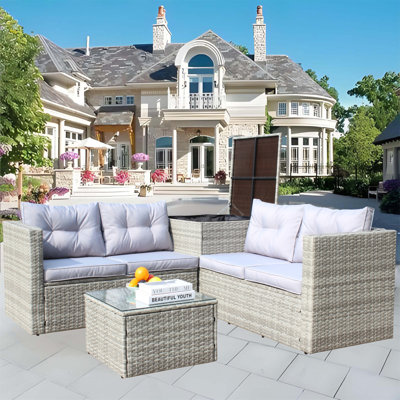 Ensemble de canapé modulaire d'extérieur en rotin et osier 4 pièces avec boîte de rangement