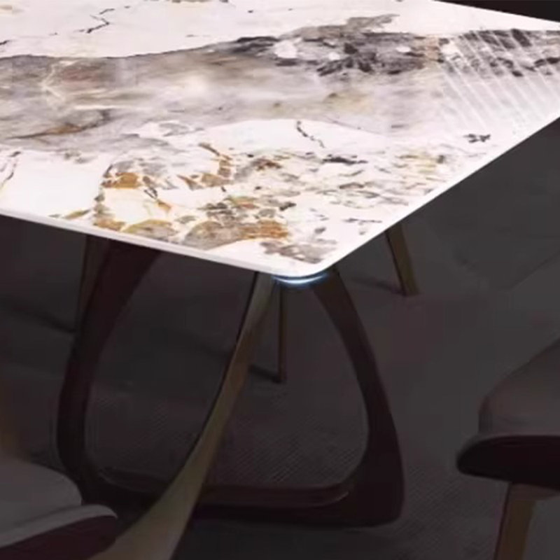 Table de salle à manger moderne en pierre frittée avec cadre en métal, H 29,5 po x L 62,9 po x l 31,4 po