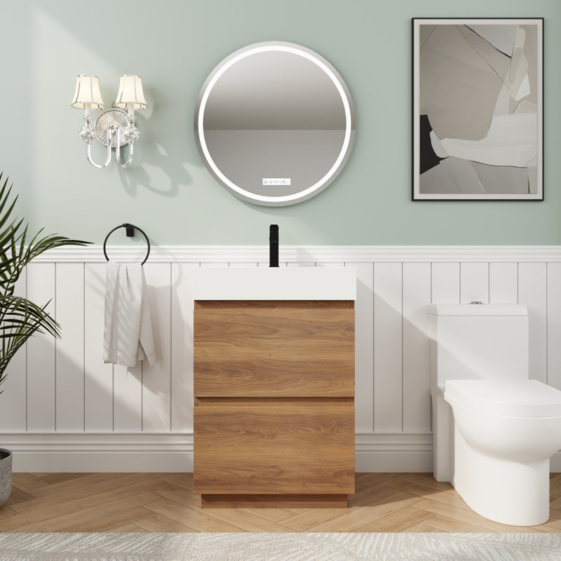 Meuble-lavabo autoportant de 24 po de style maison de campagne avec lavabo et armoire de rangement, 23.66"