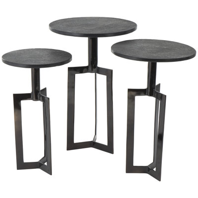 Clatskanie Aluminum Metal Tripod Shaped Side End Black Accent Table with Black Marble Tabletops Set