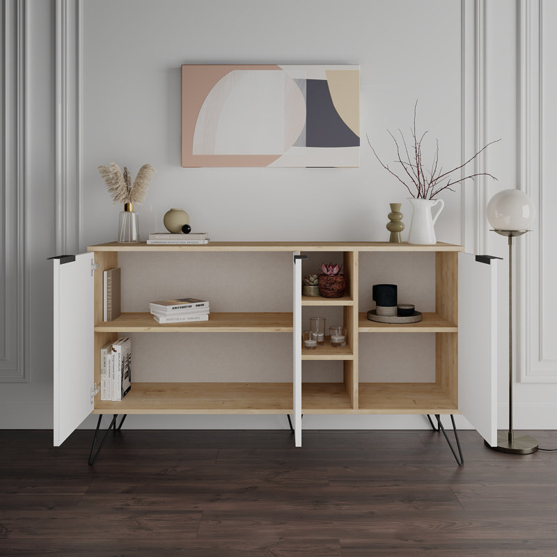 Buffet de 55,9 po Jaycee, Blanc / chêne