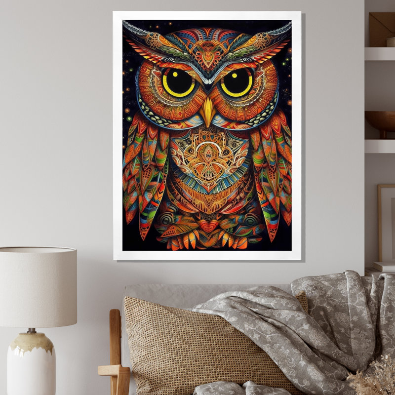 Sagesse brune et jaune sur toile, Cadre simple blanc, H 32 po x l 24 po