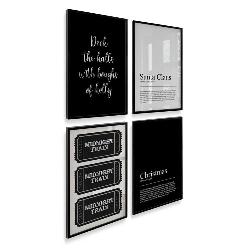 Tidings in Type, ensemble de 4 impressions d'art, H 15,5 po x l 50 po, Noir satiné
