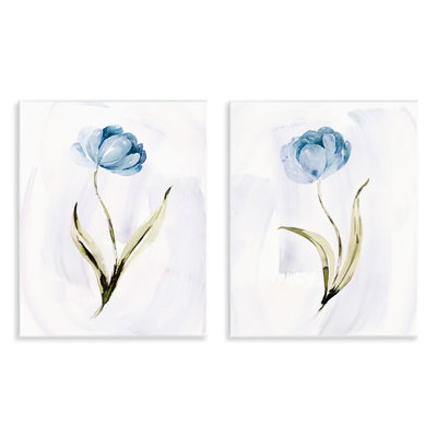 Ensemble de 2 plaques murales fleurs bleues, conception par Kristen Brockmon