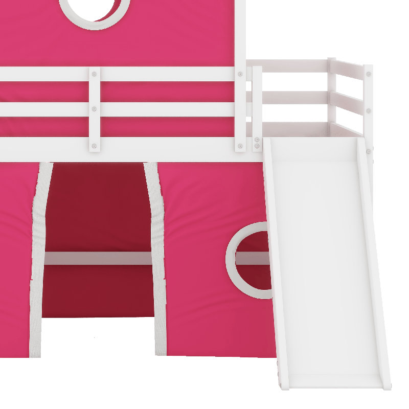 Lit mezzanine avec tente coulissante, Lit double, Rose