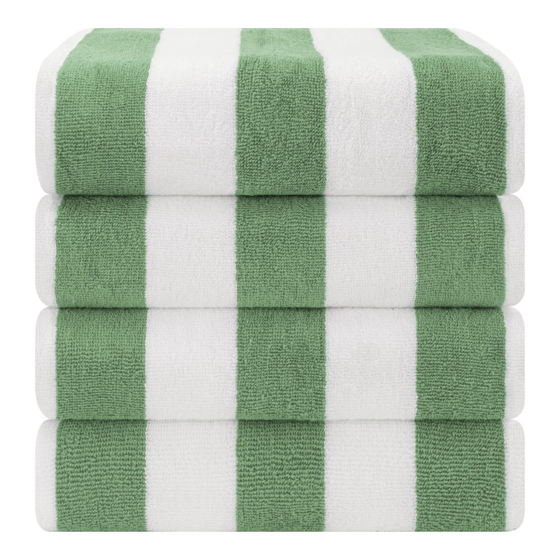 Devontia Cabana Striped Beach Towels, 30x60 inch 4 Piece Oversize Pool Towels, Sage Green