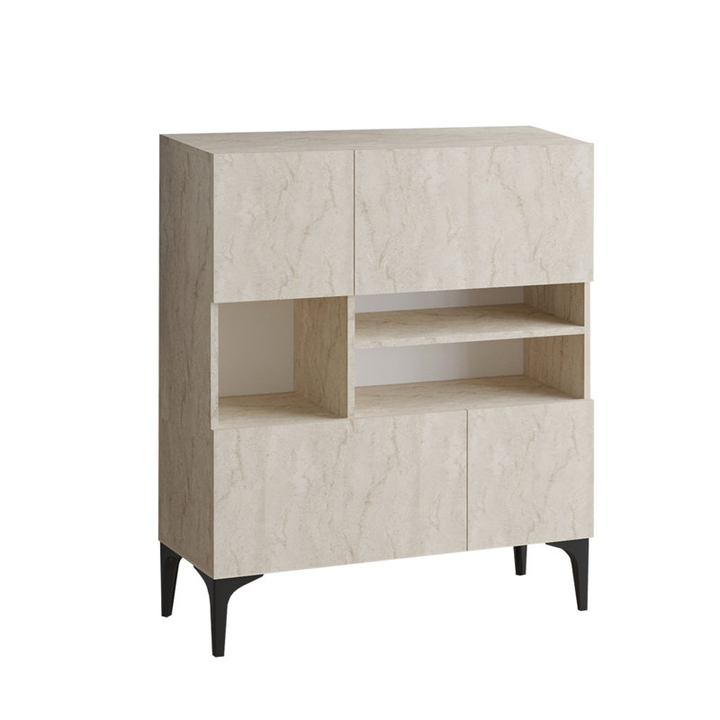 Modern Console Table, Travertine Color, 39.4 x 13.8 x 49.2 inches | 100% Melamine Coated Particle Board, Thickness: 0.7 inches | Numerous Shelves, Wall-Mountable, Elegant Marble Design for Contemporary Living Spaces