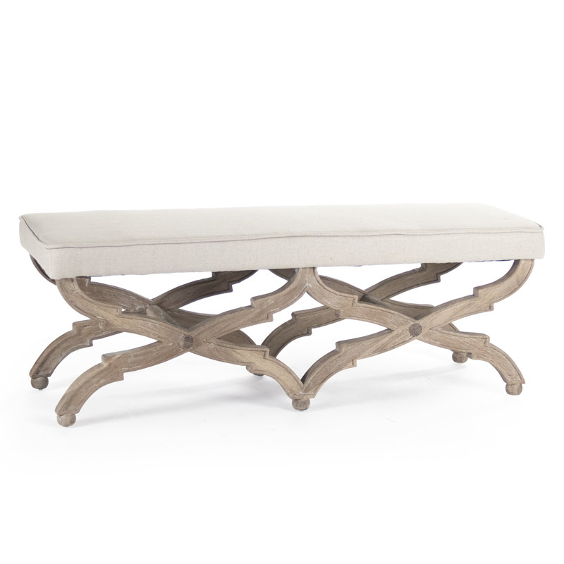 Elof Upholstered Bench, 16" H x 51" W x 18" D, Limed Gray/Brown