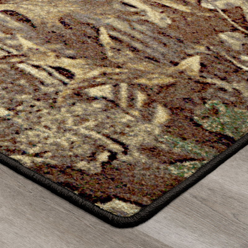 Ivory and Brown Synthetic Camouflage Rectangular Area Rug