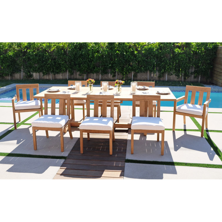 Crelake Rectangular 8 - Person Teak Expansion Table Dining Set with Sunbrella Cushions