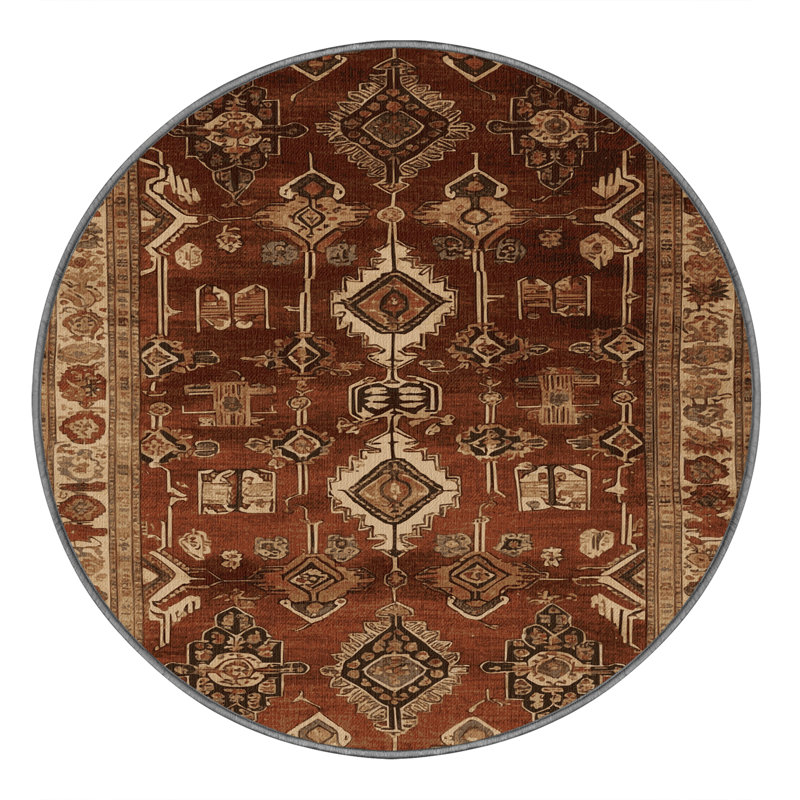 Tapis brun turc lavable à la machine, Rond 5 pi