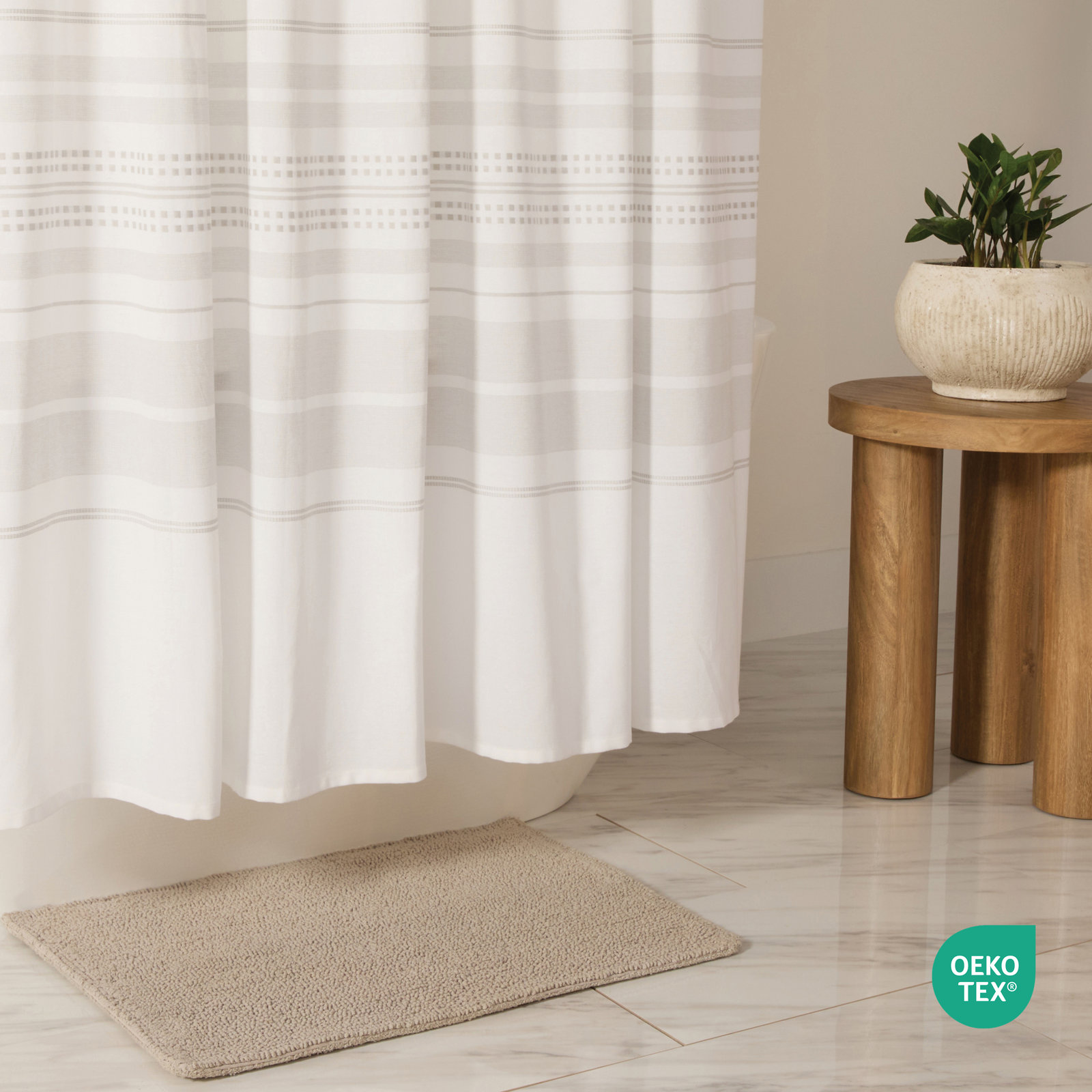 Cotton Blend Placement Stripe Shower Curtain, Gray