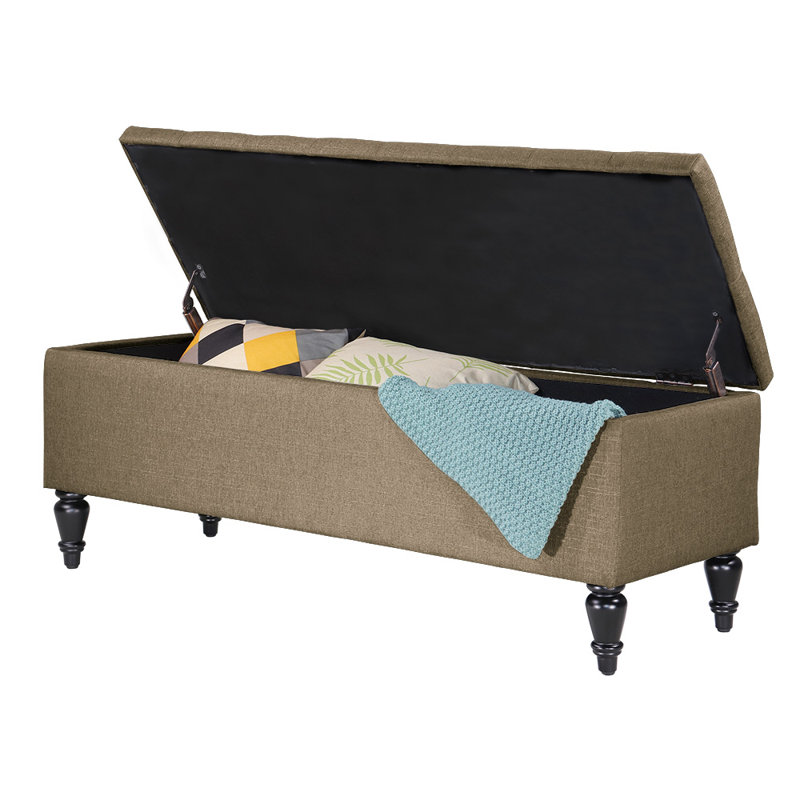 Balcom Upholstered Flip Top Storage Bench with Solid Wood Legs, Denim Blue, 17.7" H x 45.2" W x 18" D