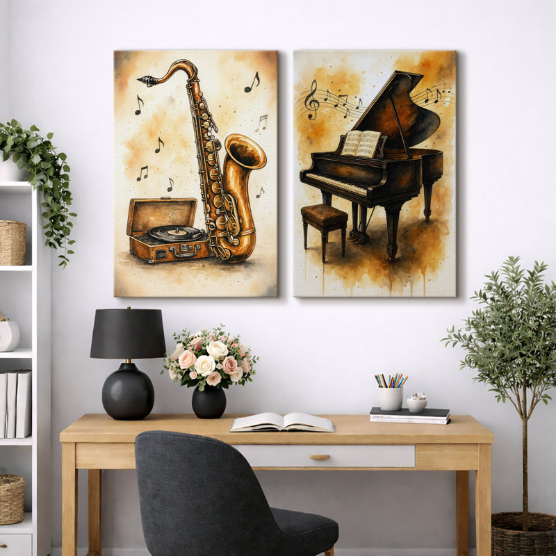 Saxophone et piano, H 36 po x l 48 po x P 1,5 po, Toile tendue