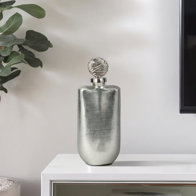 Contemporary Glam Tall Jar with Metal Orb Topper for Entryway Display - Decorative Glass Table Jar for Home Tabletop Decor - Silver