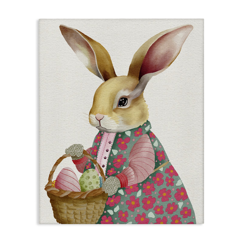 Art mural sur toile "Lapin de Pâques avec panier à œufs", design par Regina Moore, H 48 po x l 36 po