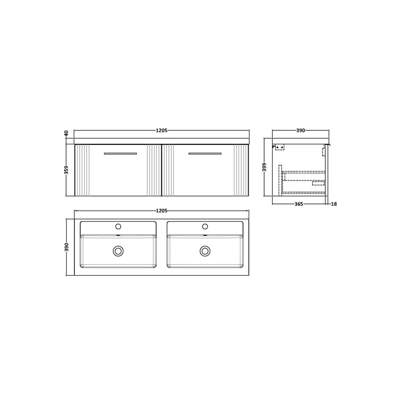 Deco 1205mm Double Bathroom Vanity with Integrated Polymarble Basin, Satin Anthracite
