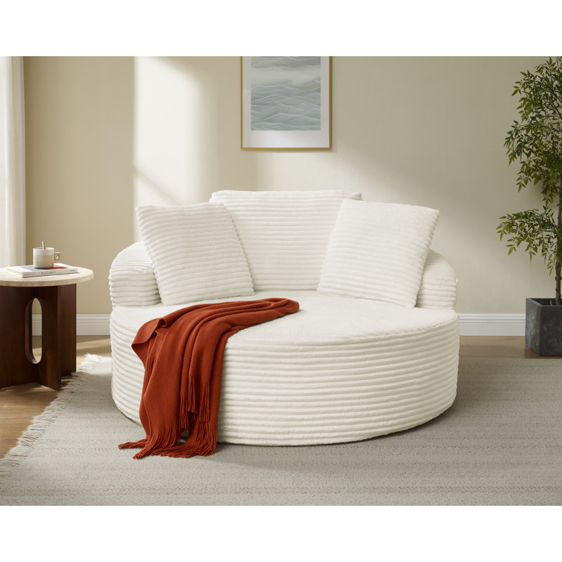 Boneless Oversized Round Chair Lounge Chaise Indoor, 55.1-Inchupholstered Corduroy Deep Seat Cloud Large Circle Sofa Chair, No Assembly Required, Round Boneless Couch For Reading, Living Room, Bedroom