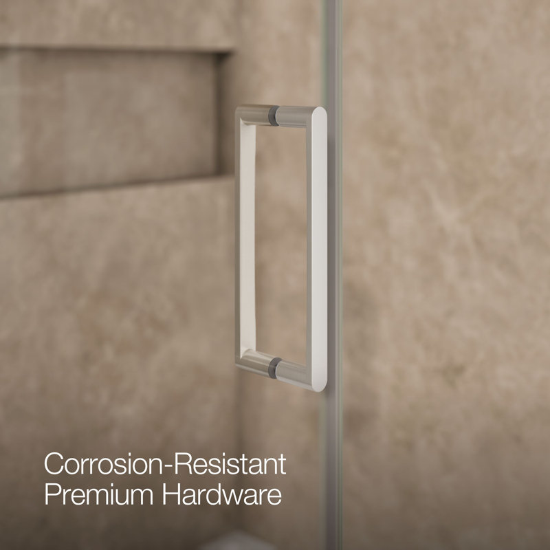 Composed 57-1/4-In58-In W X 71-1/2-In H Frameless Pivot Shower Door With 3/8-In Crystal Clear Glass And Back-To-Back Vertical Door Pulls