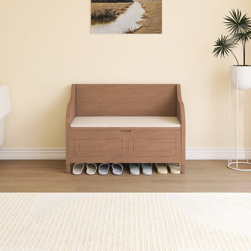 Solid Wood Storage Bench With Safety Hinge, Brown