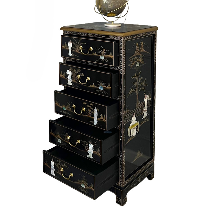 Mother of Pearl Hand Painted 5 Drawer Chest Of Drawers