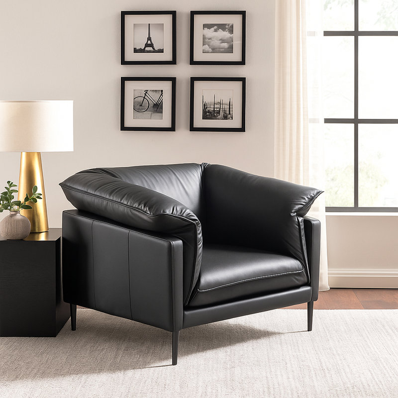 Fauteuil stationnaire en cuir noir avec accoudoirs Izikson