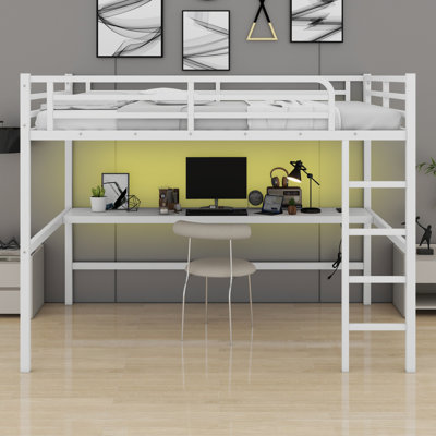 Metal Loft Bed With Power Outlet And LED Lighted