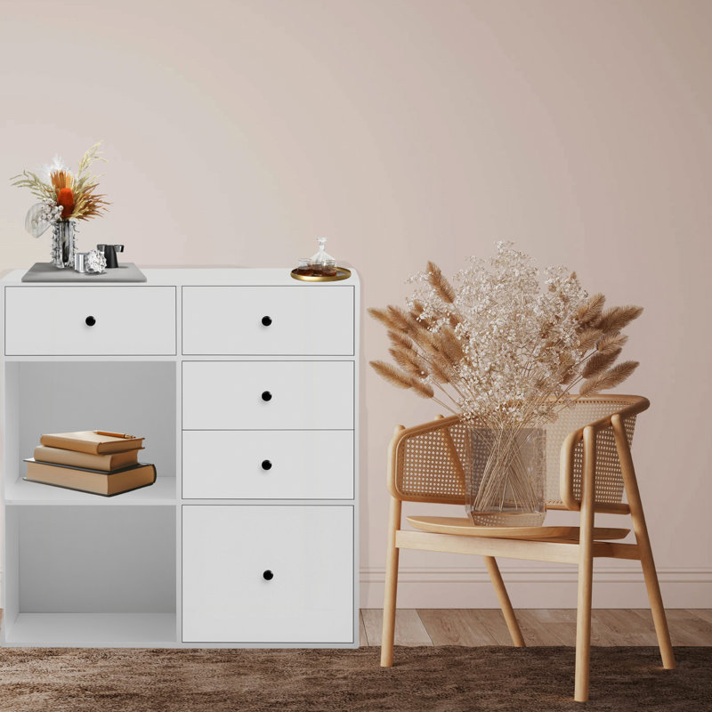 Modern Storage Cabinet with Open Shelf and Drawers