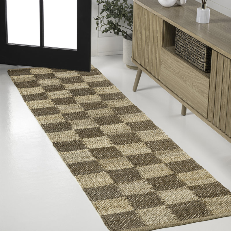 Nigel Modern Farmhouse Woven Jute Checkerboard Natural/Brown Rug, Runner 2' x 10'