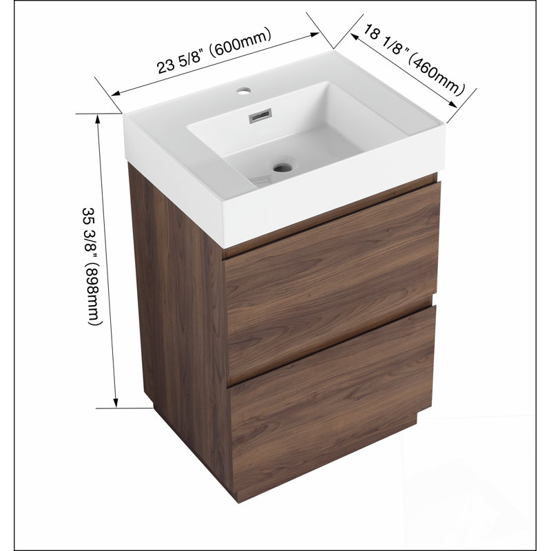 Ensemble de meuble-lavabo 24 po avec lavabo simple, meuble-lavabo sous-comptoir moderne avec double tiroir, meuble-lavabo sur pied autoportant, bois d'ingénierie, brun
