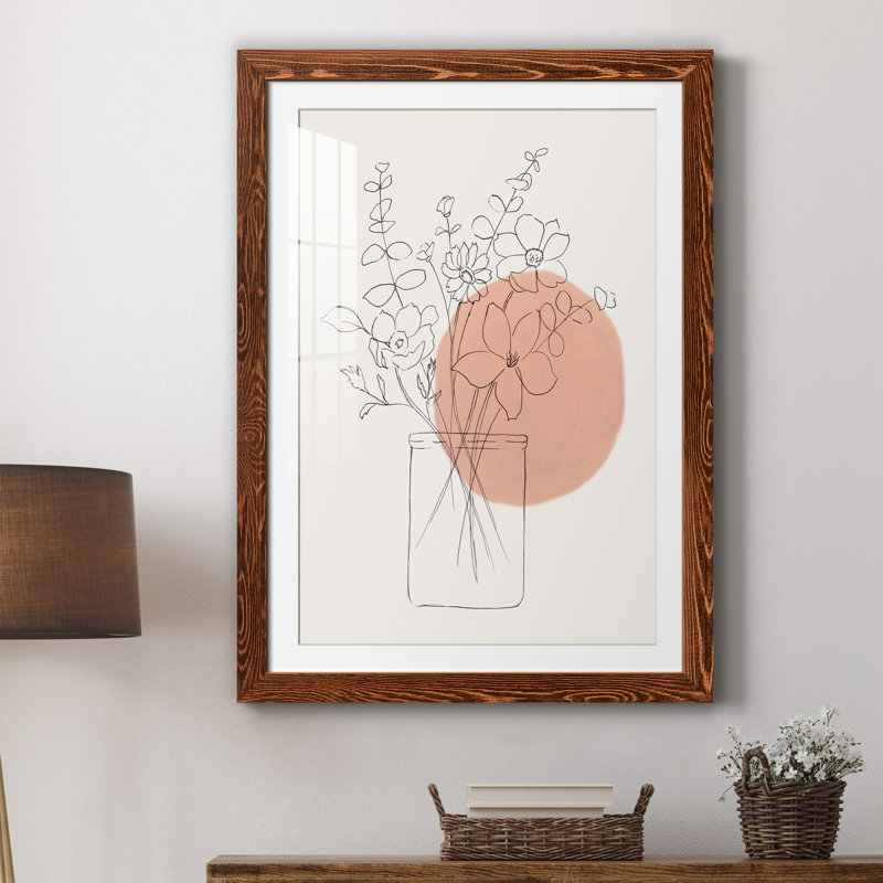 Contemporary Wildflower Bouquet - Peinture encadrée, H 44 po x l 31 po x P 1 po, Papier avec cadre brun