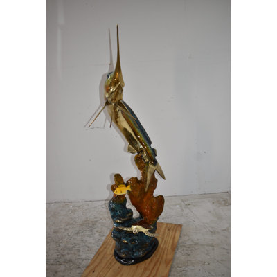Marlin Fish And Turtle Swimming In The Ocean Bronze Stattue Size 20" x 18" x 53"H