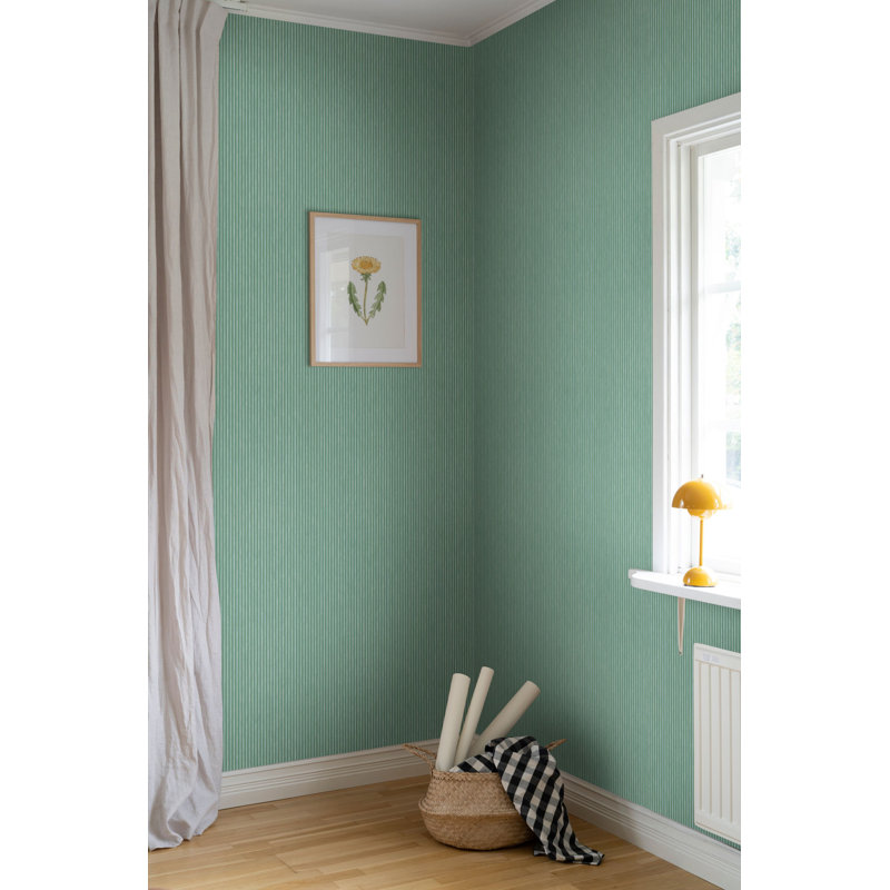 Huset I Solen Striped Matte Wallpaper Roll by Carl and Karin Larsson, Emerald Green