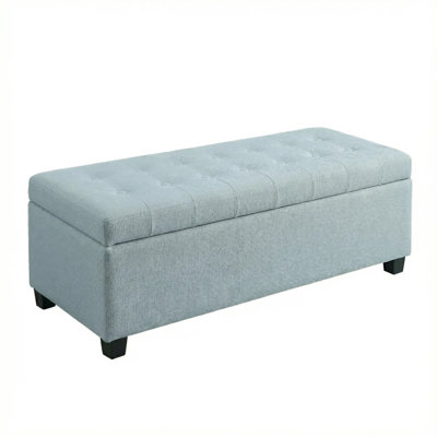 Repose-pieds avec rangement, banc de rangement, banc de chambre d'entrée touffeté, 49,75 pouces, charnières à couvercle facile à utiliser, pieds en bois, tissu en polyester, 300 lb, bleu bébé