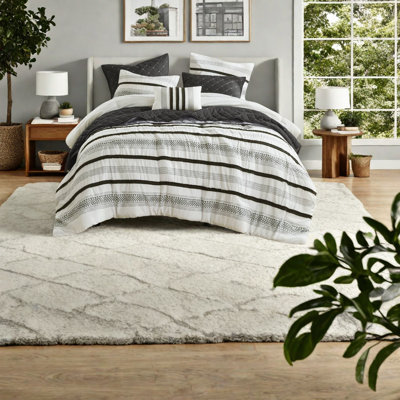 Coastal Stripe Bedding Sets, Polyester King Size Comforter For Modern Bedrooms