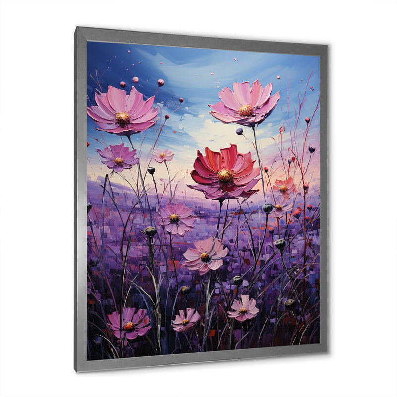 Zinnias Violet Serenade II, reproduction d'art sur toile, Cadre simple argenté, H 32 po x l 16 po x P 1 po