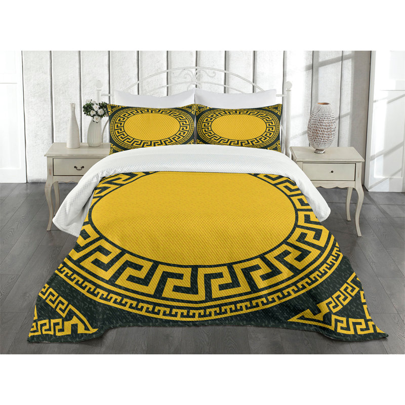 King Size Gray and Yellow Geometric Quilted Bedspread Set
