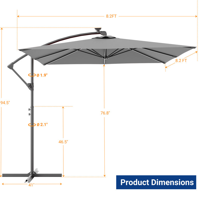 Parasol en porte-à-faux 98,4 po Dailan, Gris