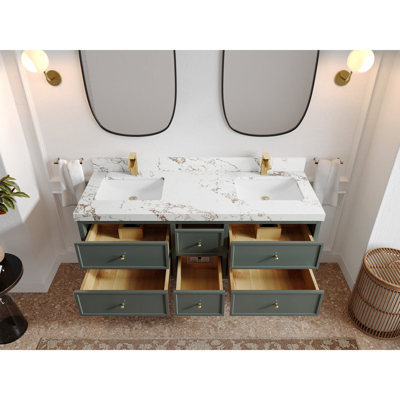 Meuble-lavabo double flottant 60 po avec dessus en quartz Roswell