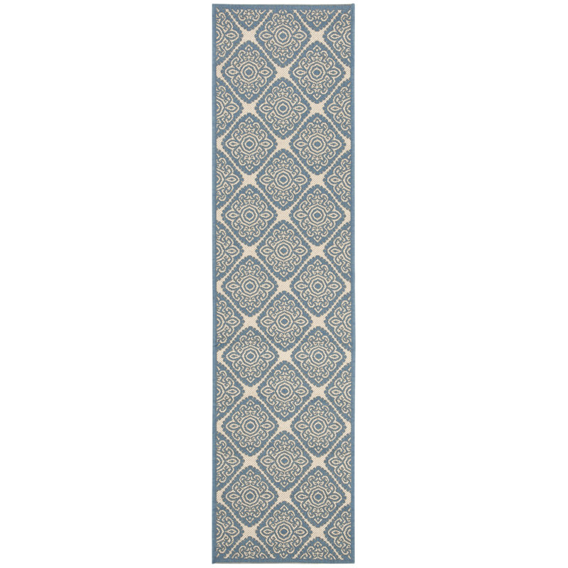 Tapis intérieur / extérieur Frankee Performance Damask, Tapis de couloir 2 pi 2 po x 10 pi