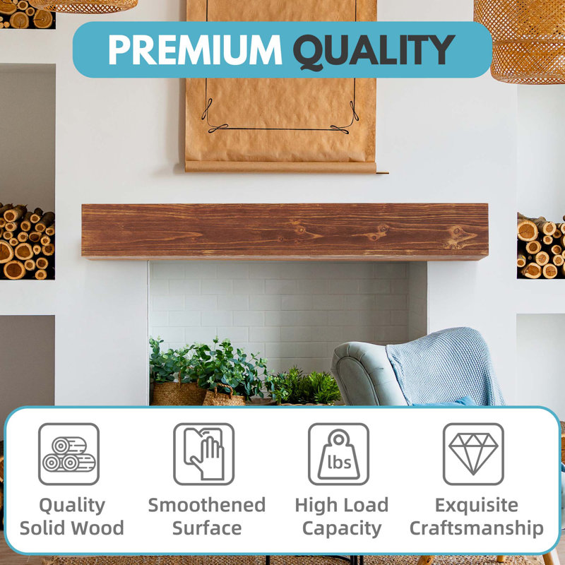 Rustic Wood Floating Fireplace Mantel Shelf – Wall-Mounted Home Decor, 72"