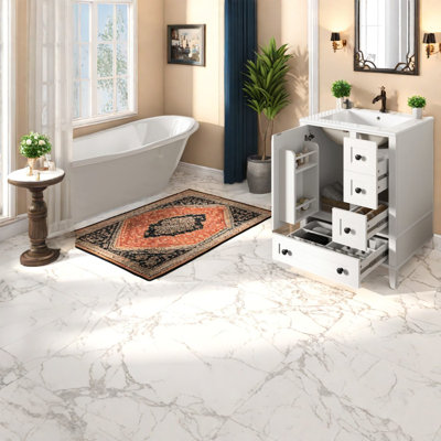 Meuble-lavabo moderne en bois blanc avec lavabo en céramique pour salle de bain compacte