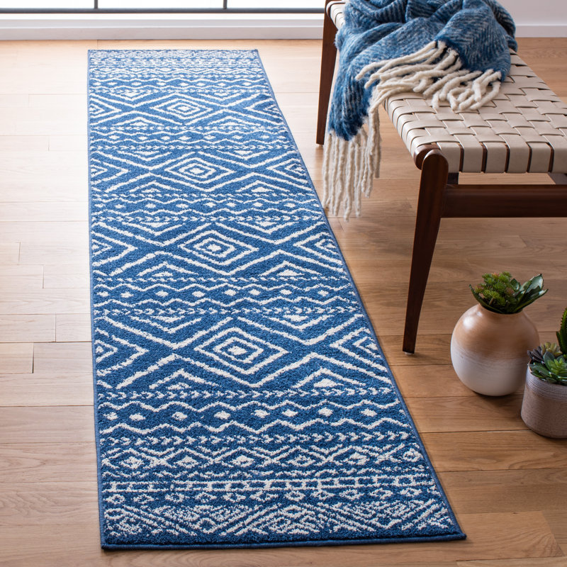 Tapis bleu marine / ivoire Stuckey Southwestern, Tapis de couloir 2 pi x 11 pi