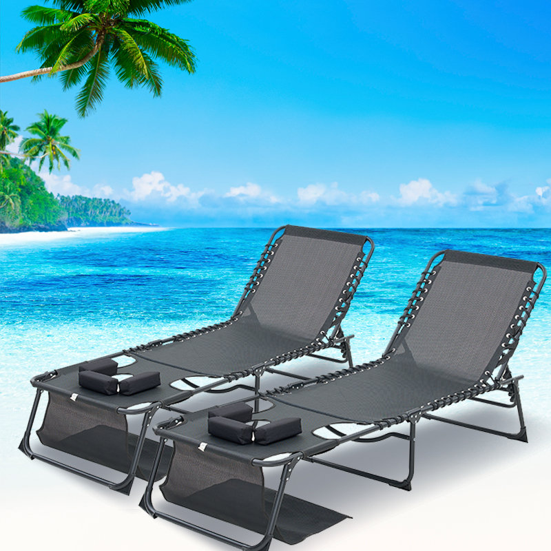 Fauteuil de bronzage face cachée avec trou d'accoudoirs, chaise longue pliante réglable à 5 positions pour bronzer (noir, 2 pièces)