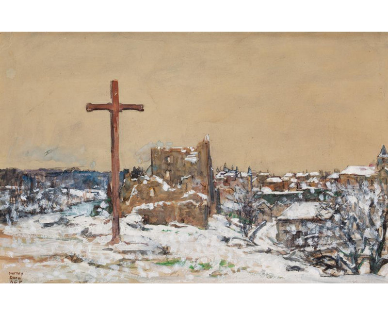«Cross on a Winter Hilltop» par Harvey T. Dunn - Art mural sur toile tendue avec châssis, H 40 po x l 28 po