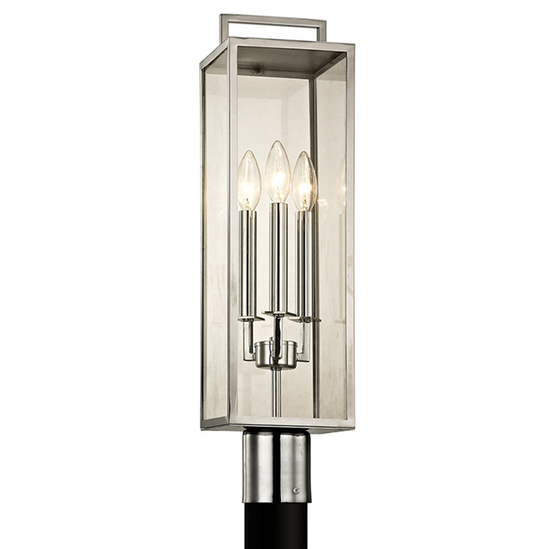Beckham 3 Light Post, Polished Stainless