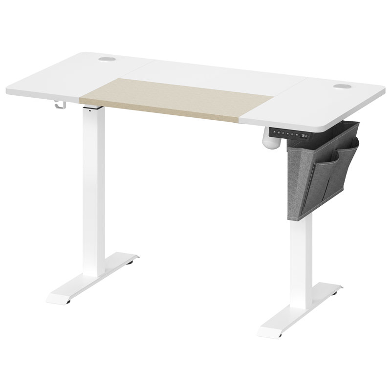 Hadrien Adjustable Metal Base Standing Desk with Power Outlet, Beige/White/White, 120cm H x 120cm W x 60cm D